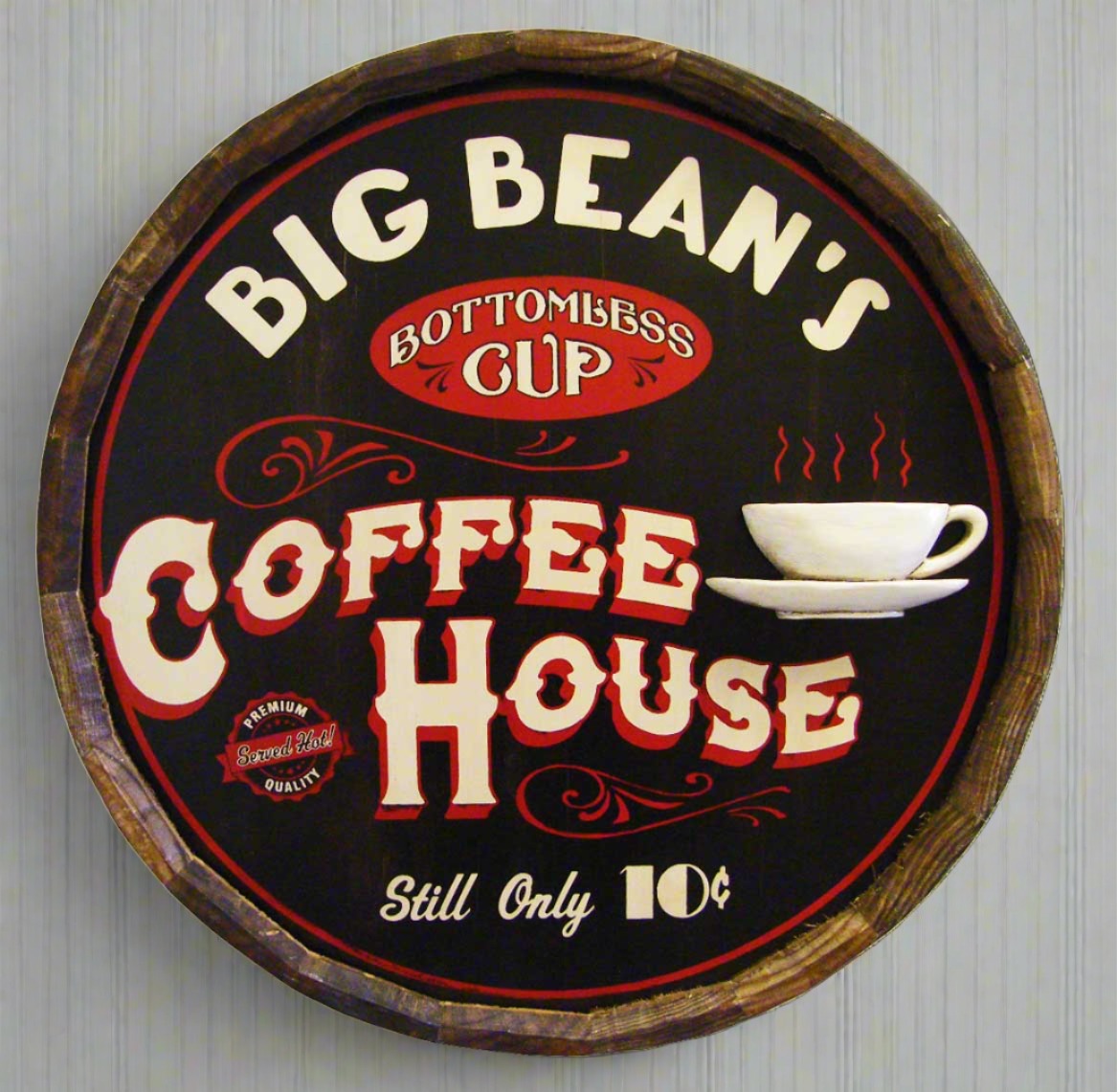 Personalized Coffee Shop Quarter Barrel Sign with Relief