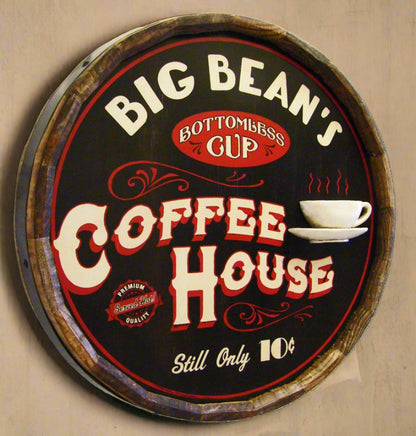 Personalized Coffee Shop Quarter Barrel Sign with Relief