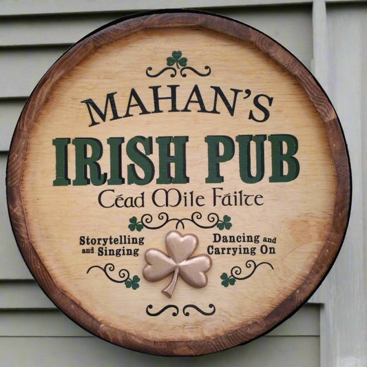 Personalized Irish Pub Quarter Barrel Sign with Relief