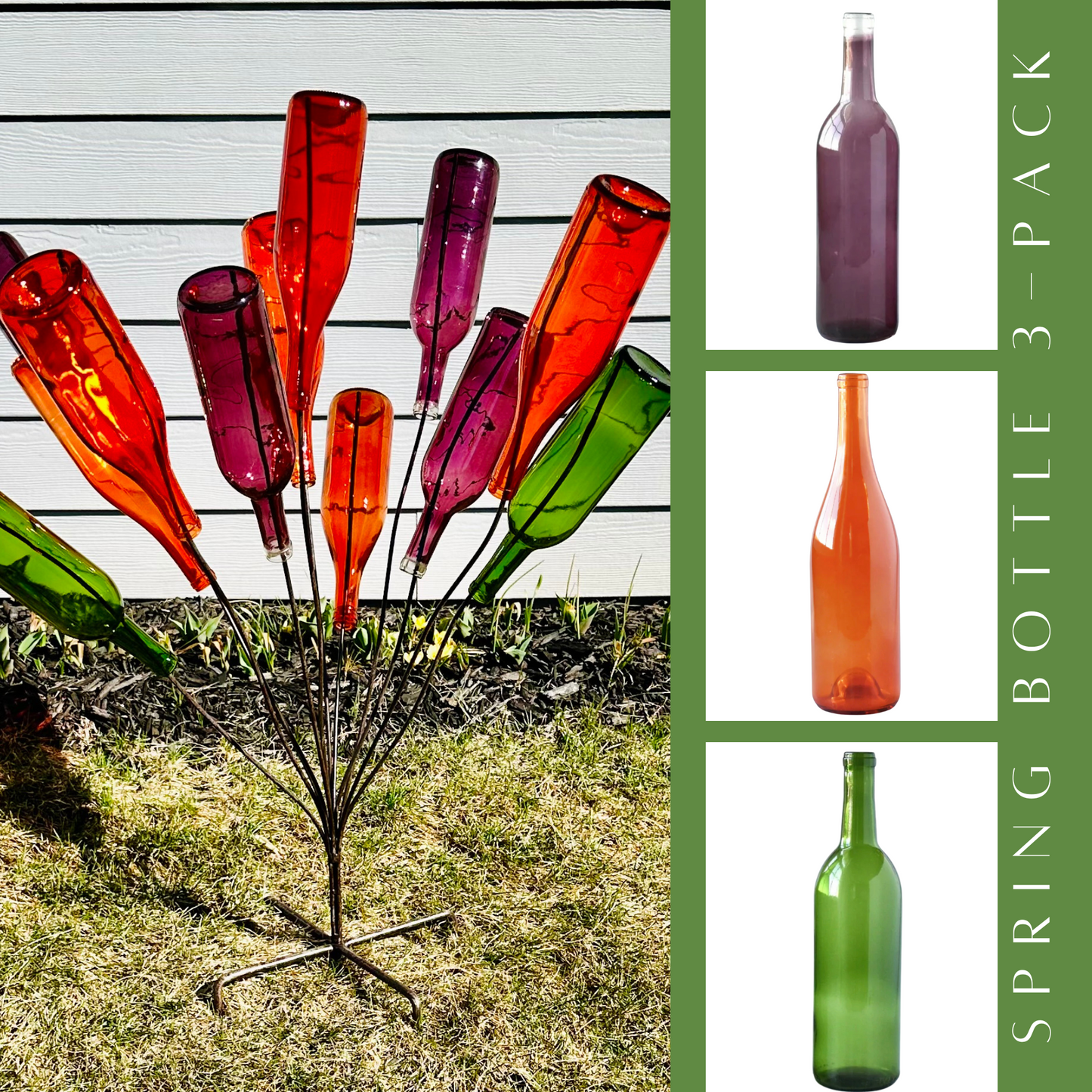 Empty Spring Colored Wine Bottles, 750ml - DIY Projects, Décor and Bottle Trees, Pack of 3