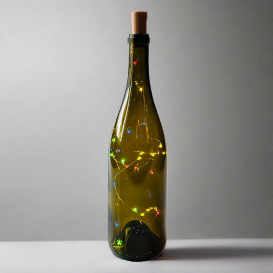 Wine Bottle with Bright Colored Fairy Lights Powered From Cork, Wine Bottle with Battery Operated Lights