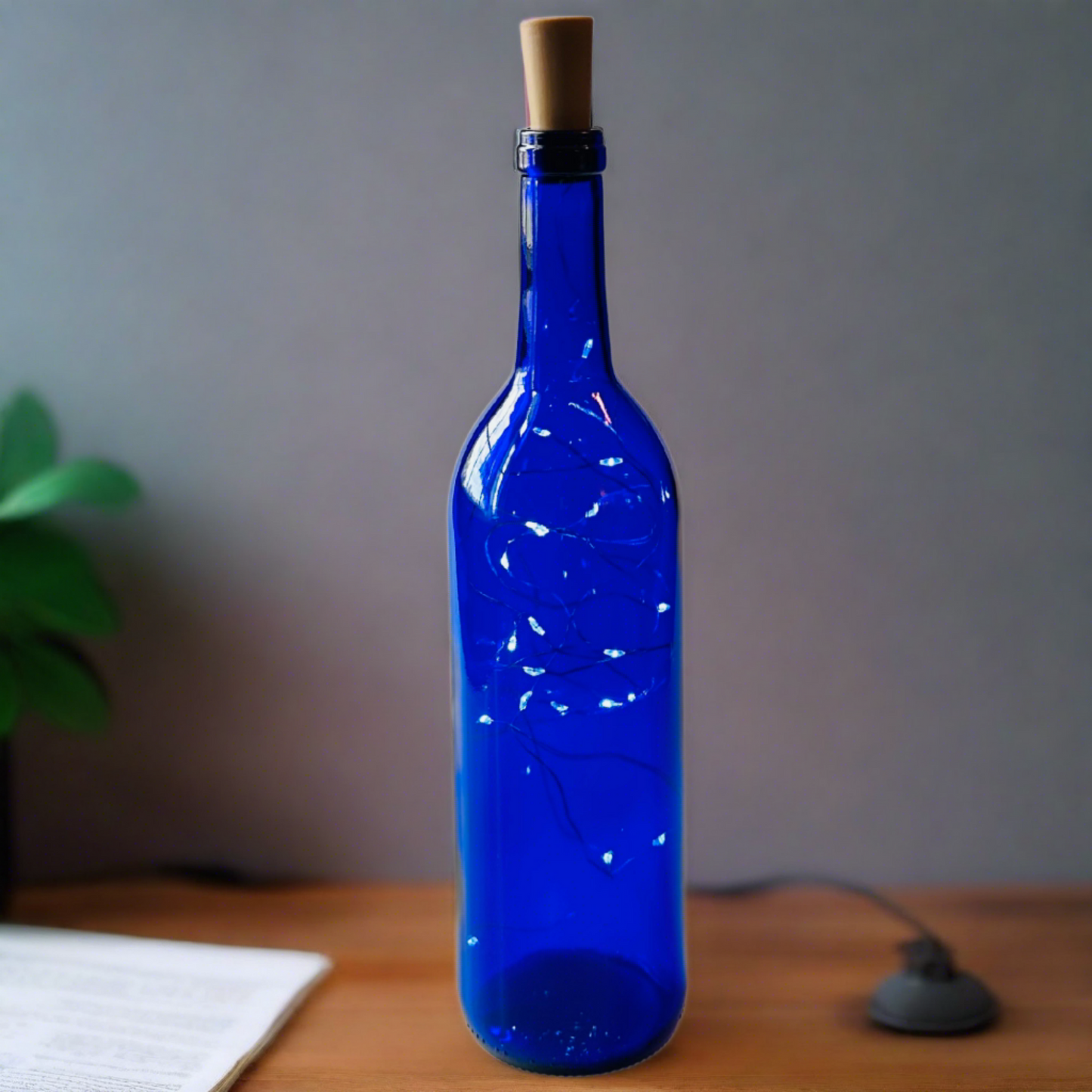 Blue Wine Bottle with Warm White Fairy String Lights, 750ml, Battery Operated Lights - DIY Projects and  Décor