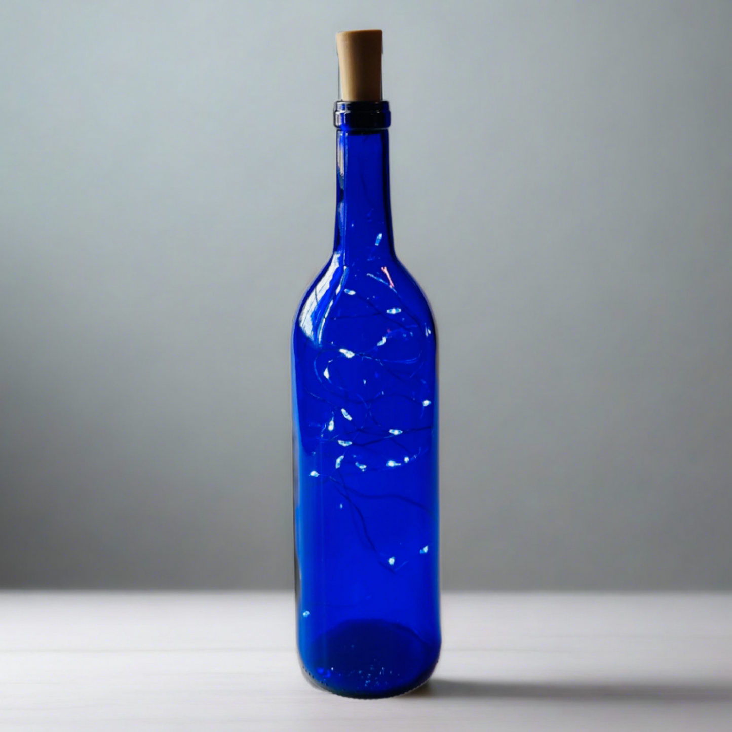 Blue Wine Bottle with Warm White Fairy String Lights, 750ml, Battery Operated Lights - DIY Projects and  Décor