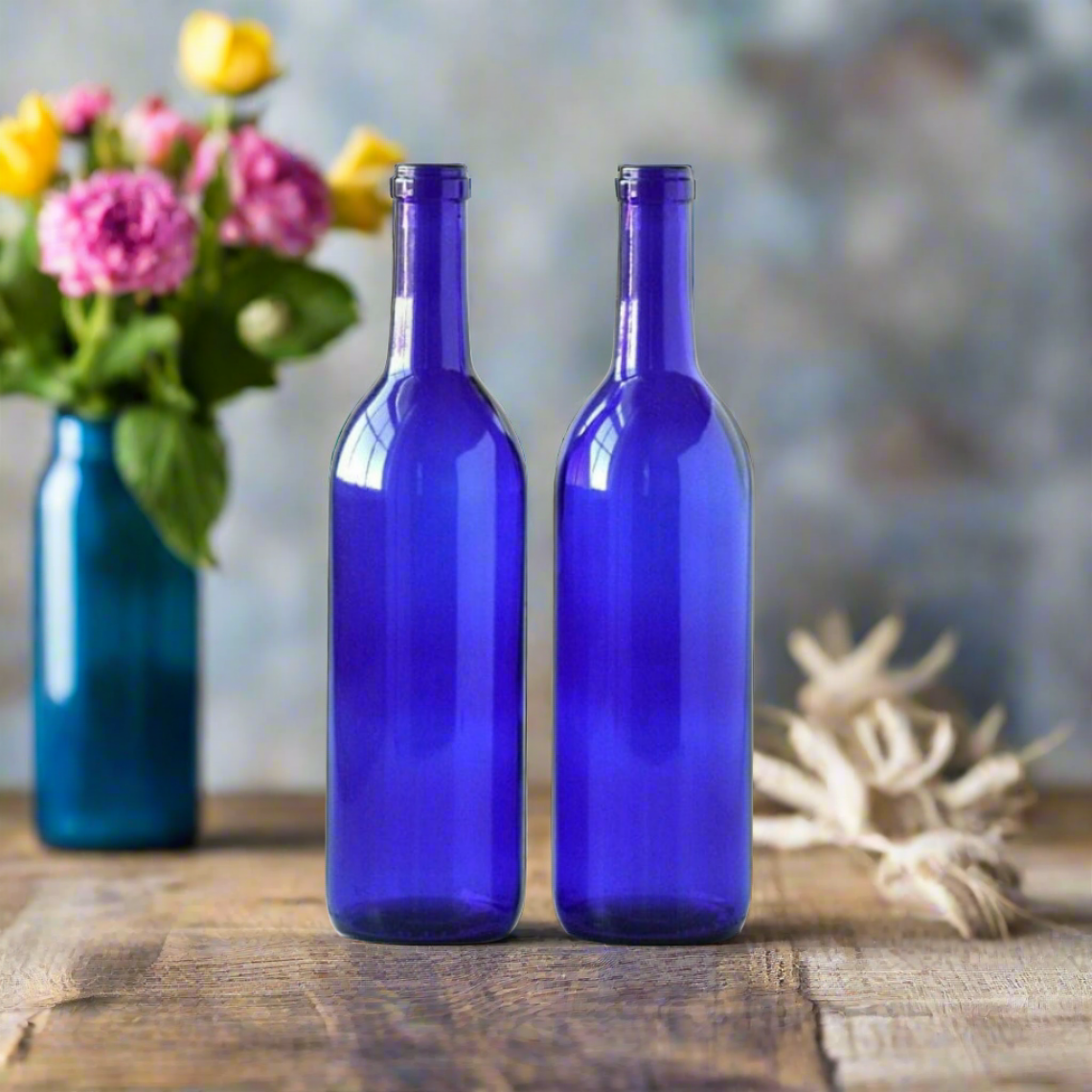 Empty Bordeaux Blue Wine Bottles, 750ml - DIY Projects, Décor and Bottle Trees, Pack of 2