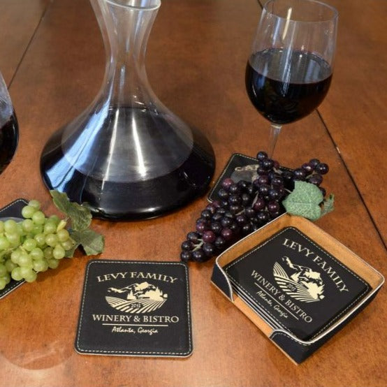 Personalized Chateau Leather Coasters (6-Pack)