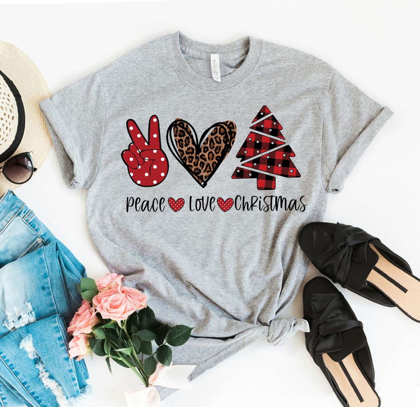 Peace Love Christmas T-shirt, Womans Shirt, Holiday Shirt