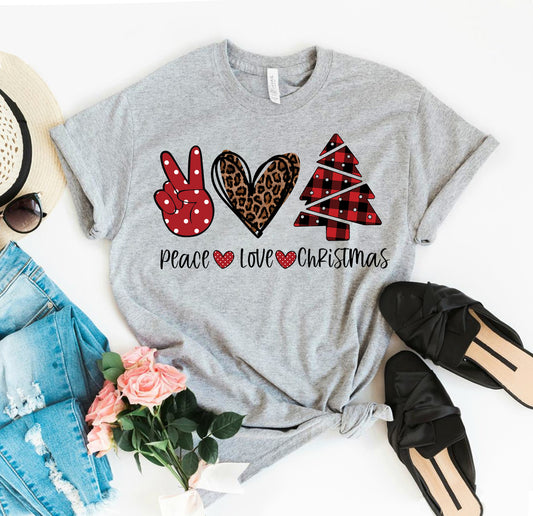 Peace Love Christmas T-shirt, Womans Shirt, Holiday Shirt