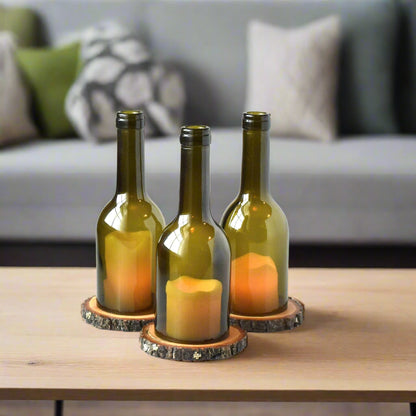 Cut Wine Bottle Candle Holder with Walnut Wood Coaster Base