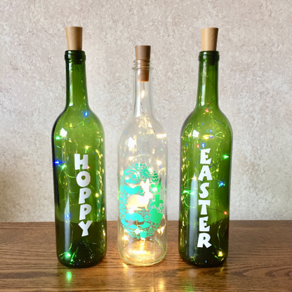 Hoppy Easter Vinyl Egg Wine Bottle With Twinkle Fairy Lights Powered From Cork