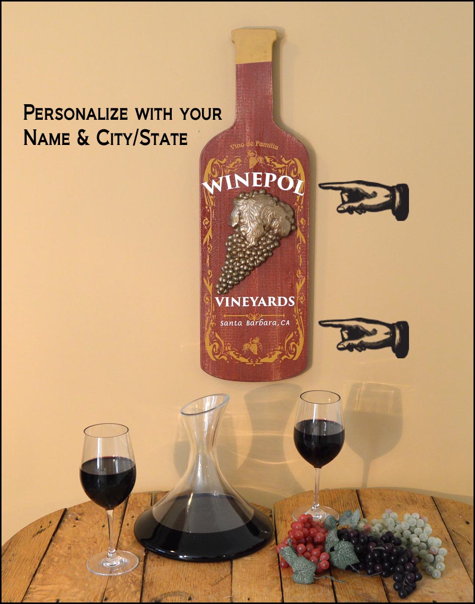Personalize Your Own Wine Grapes Real Wood Vinyard Wall Sign