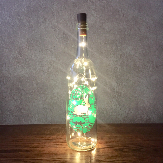 Hoppy Easter Vinyl Egg Wine Bottle With Twinkle Fairy Lights Powered From Cork