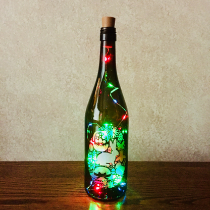 Easter Egg Etched Wine Bottle With Twinkle Fairy Lights Powered From Cork