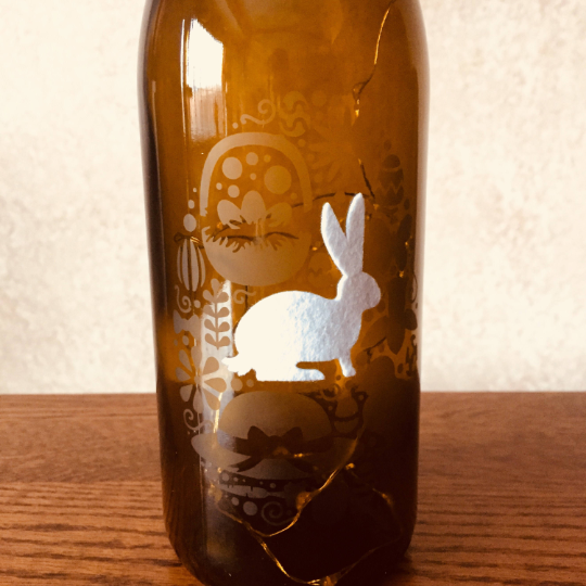 Easter Egg Etched Wine Bottle With Twinkle Fairy Lights Powered From Cork