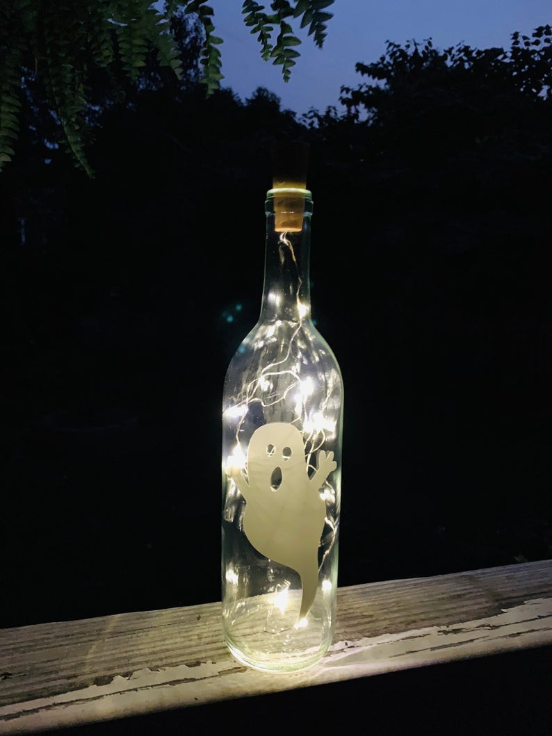 "Boo" Ghost Wine Bottle with Lights