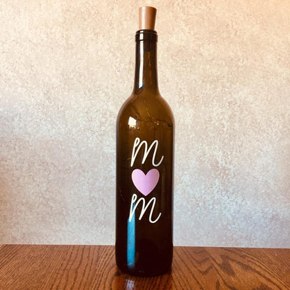 Mothers Day Wine Bottle With Vinyl & Twinkle Fairy Lights