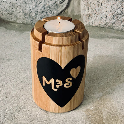 Personalized Heart Initials Cut Wine Bottle Candle Holder with Base