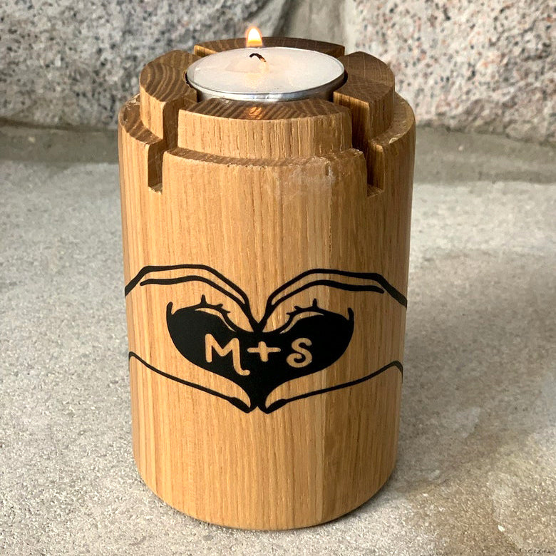 Personalized Heart Hand Initials Cut Wine Bottle Candle Holder