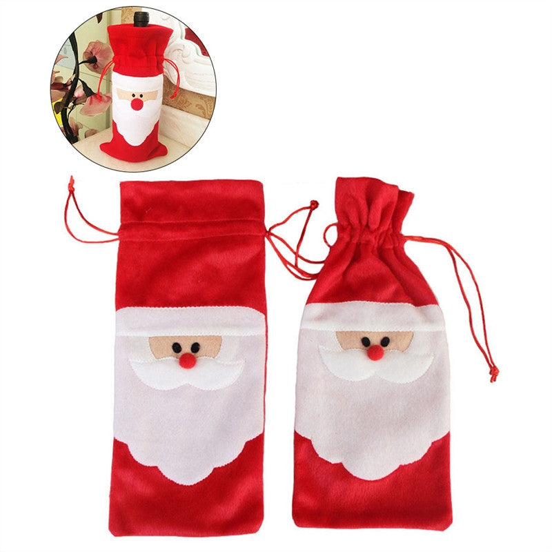 Cute Christmas Santa Claus Drawstring Wine Bottle Cover Bag (2 Pack)