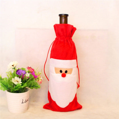 Cute Christmas Santa Claus Drawstring Wine Bottle Cover Bag (2 Pack)