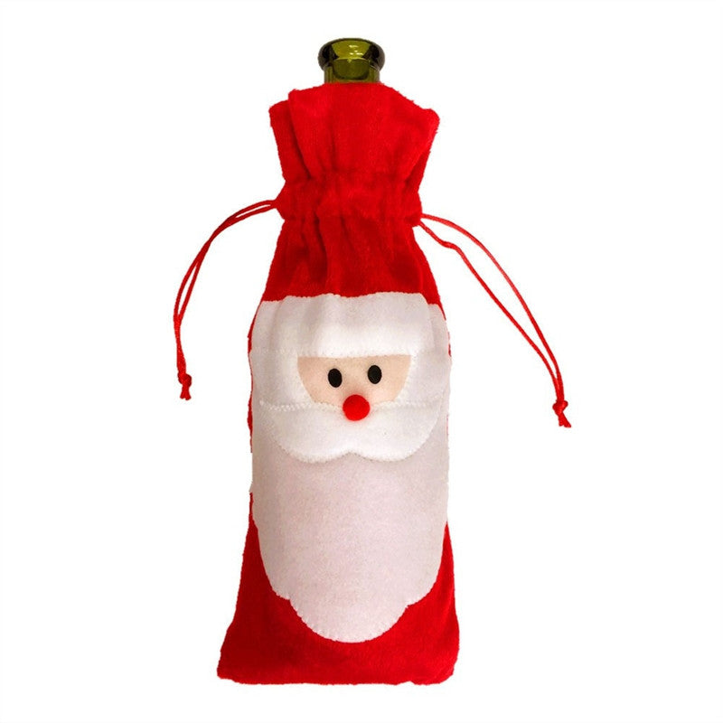 Cute Christmas Santa Claus Drawstring Wine Bottle Cover Bag (2 Pack)