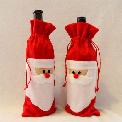 Cute Christmas Santa Claus Drawstring Wine Bottle Cover Bag (2 Pack)