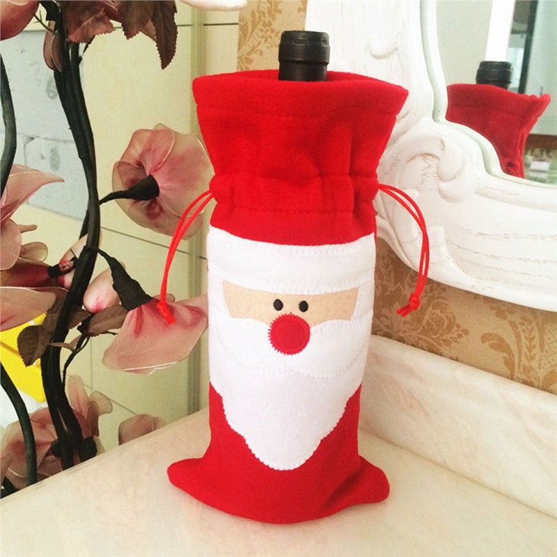 Cute Christmas Santa Claus Drawstring Wine Bottle Cover Bag (2 Pack)