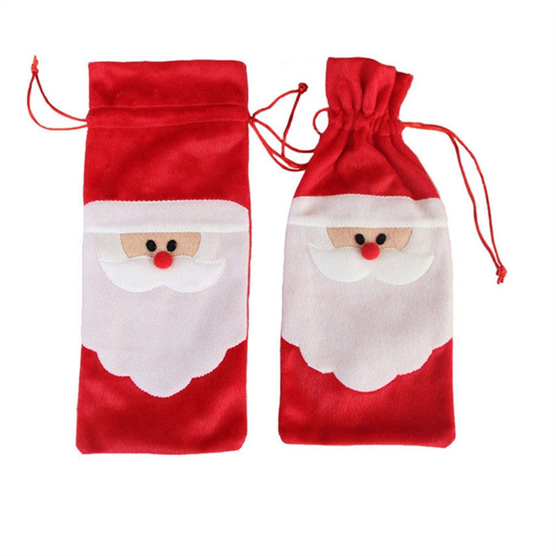 Cute Christmas Santa Claus Drawstring Wine Bottle Cover Bag (2 Pack)