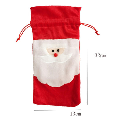 Cute Christmas Santa Claus Drawstring Wine Bottle Cover Bag (2 Pack)