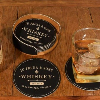 Personalized Classic Spirit Leather Coasters (6-Pack)